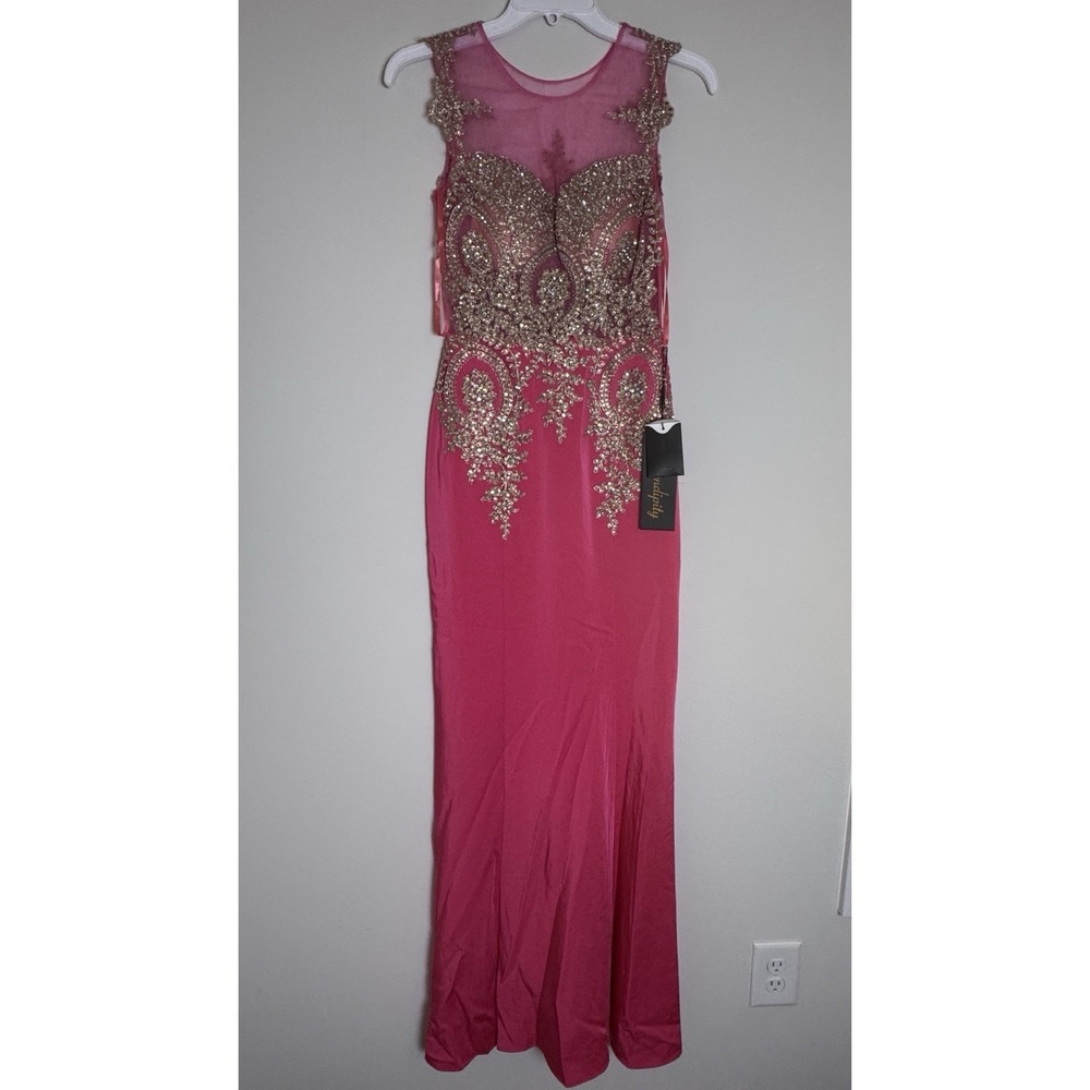 Serendipity 16202 Rose Blossom Beaded Sequin Sleeveless Long Dress Size 2